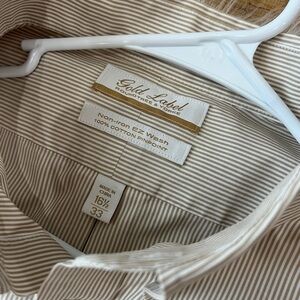 Roundtree & Yorke Gold Label Men's Dress Shirt Size 16.5 / 33 Tan Stripe Cotton